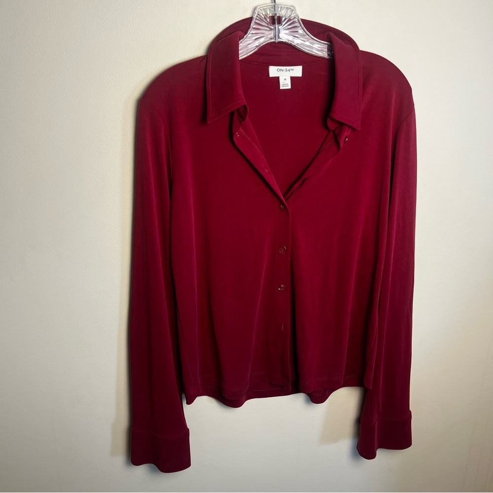 On 34th Dark Red Long Sleeve Shirt Button Up Modal Collared Size‎ M